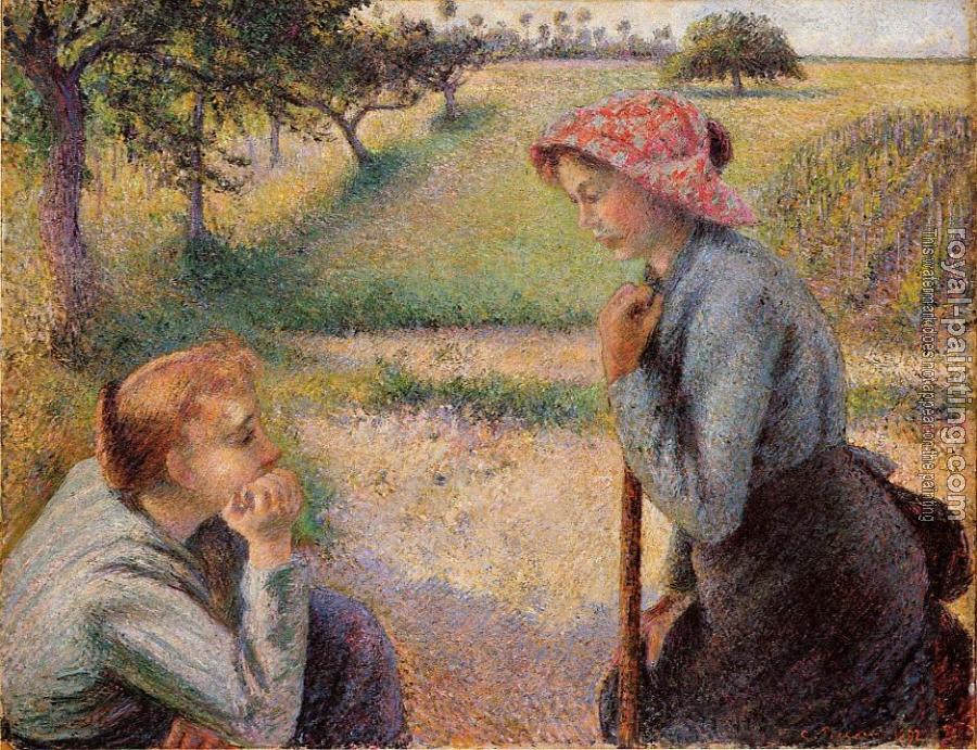 Camille Pissarro : Two Peasant Woman Chatting Camille Pissarro : Two Peasant Woman Chatting